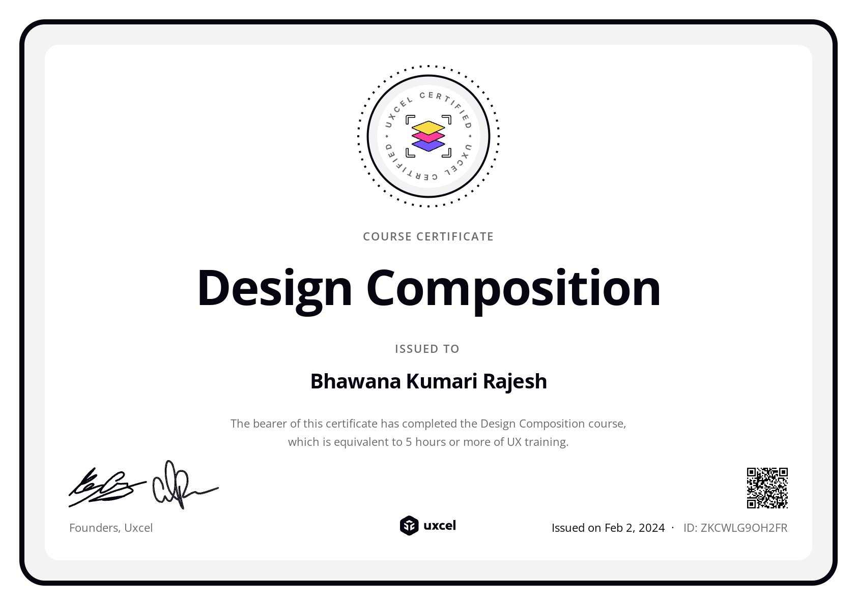 Bhawana Kumari Rajesh's certificate